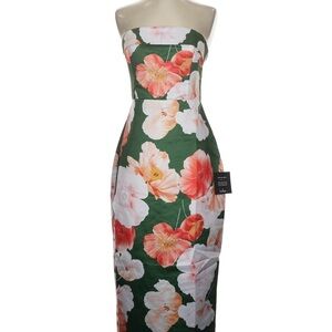 Lulu's Strapless Green Dress with Coral and White Floral Print